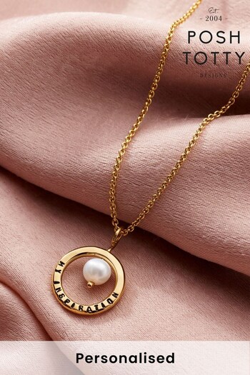 Mini Personalised Mini Pearl & Circle Necklace by Posh Totty (K44881) | £55