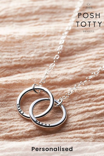 Personalised Medium Double Hoop Names Necklace by Posh Totty (K44888) | £75
