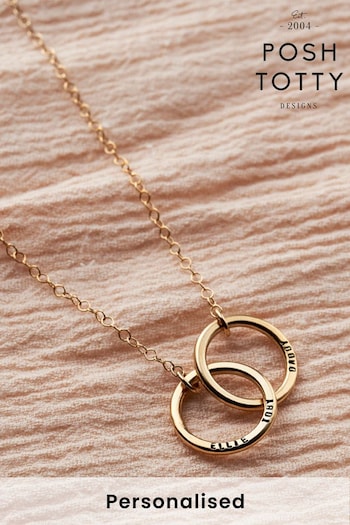 Personalised Medium Double Hoop Names Necklace by Posh Totty (K44889) | £95