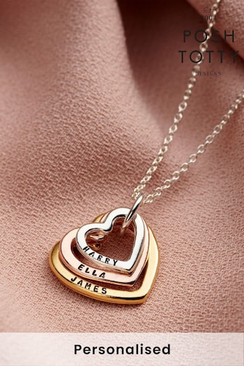 Personalised Rainbow Family Names Heart Necklace by Posh Totty (K44894) | £99
