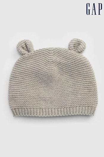 Gap Gray Brannan Bear Ribbed Knit Baby Beanie Hat (K44944) | £8