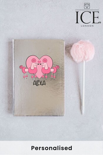 Personalised Poodle Metallic Notebook with Pom Pom Pen b Day ICE London (K44977) | £15