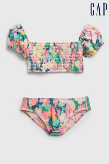 Gap Pink/Yellow/Green Floral Puff Sleeve Bikini Set (K45022) | £25