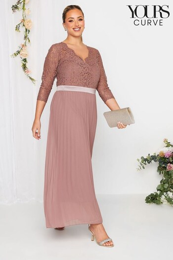 Yours Curve Pink London Lace Wrap Pleat Maxi Dress (K45293) | £85