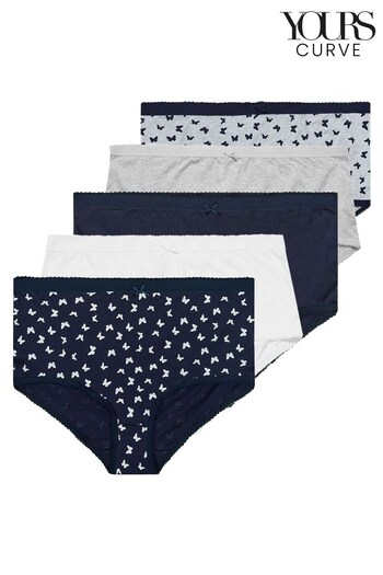 Yours Curve Blue 5 Pack Mono Butterfly Knickers (K45340) | £17