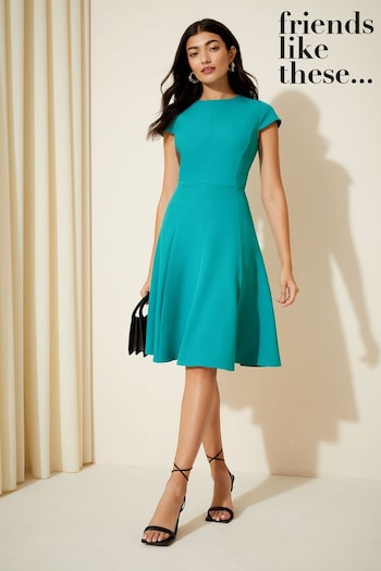 Friends Like These Teal Blue Fit and Flare Cap Sleeve Tailored Dress (K45366) | £44