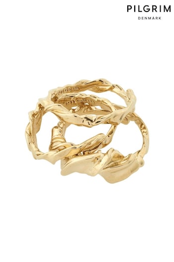 PILGRIM Gold Plated Storm Recycled Molten Adjustable Rings 3-In-1 Set (K45428) | £30