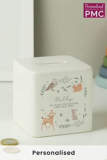 Personalised Woodland Animals Ceramic Square Money Box by PMC (K45451) | £17