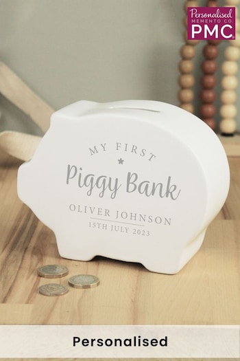 Handmade Personalised Ceramic My First Piggy Bank by PMC (K45456) | £17