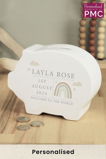 Handmade Personalised Ceramic New Baby Piggy Bank by PMC (K45458) | £17