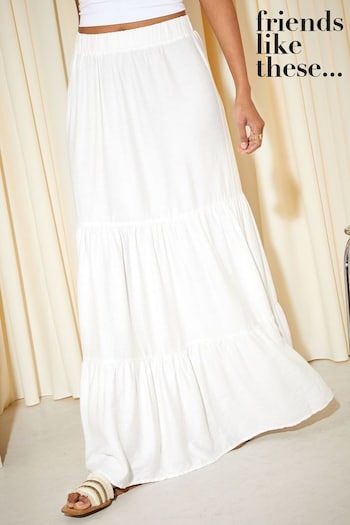 Friends Like These White Boho Tiered Maxi Skirt (K45459) | £35