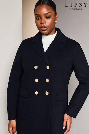 Lipsy Navy Blue Curve Hammered Button Dolly Coat (K45495) | £82
