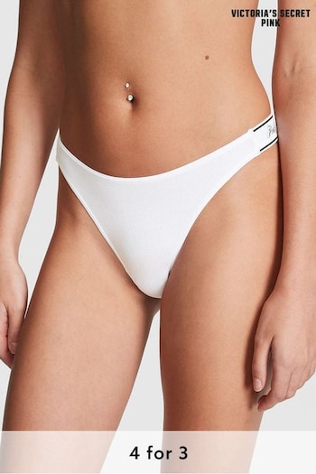 Victoria's Secret PINK Optic White Cotton Logo Scoop Thong Knickers (K45526) | £9