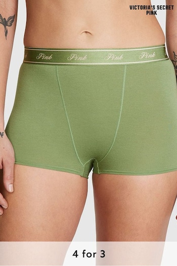 Victoria's Secret PINK Wild Grass Green Cotton Logo High Waist Boyshort Knickers (K45536) | £9