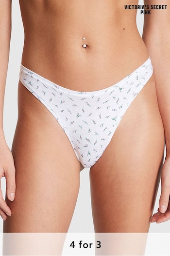 Victoria's Secret PINK Optic White Ditsy Floral Cotton Thong Knickers (K45537) | £9
