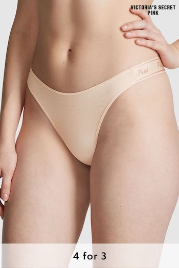 Victoria's Secret PINK Marzipan Nude Cotton Logo Scoop Thong Knickers (K45539) | £9