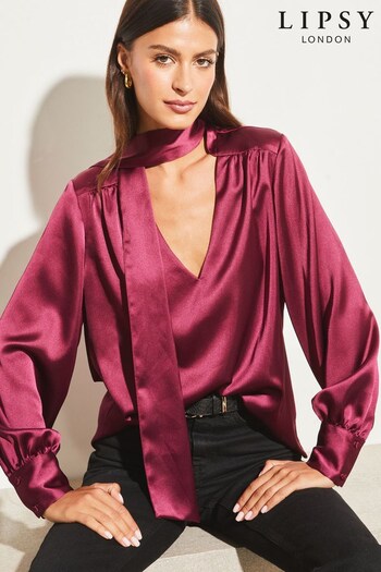 Lipsy Red Pussybow Neck Long Sleeve Blouse (K45560) | £34