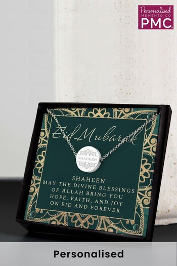 Personalised Sentiment Eid Moon & Star Sterling Silver Necklace and Box by PMC (K45582) | £20