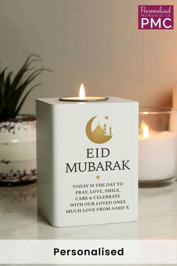 Personalised Eid White Wooden Tea Light Holder by PMC (K45583) | £15