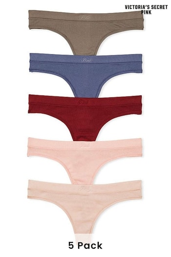 Victoria's Secret PINK Brown/Blue/Red/Pink Thong 5 Multipack Knickers (K45612) | £27