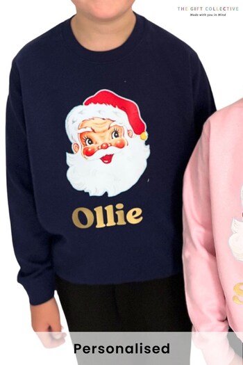 Kids Navy Retro Santa Sweater by The Gift Collective (K45644) | £24