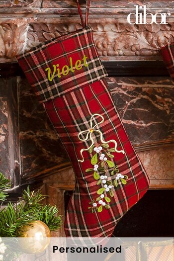 Personalised Mistletoe Tartan Stocking by Dibor (K45743) | £18