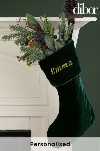 Personalised Green Luxury Velvet Christmas Stocking by Dibor (K45752) | £28