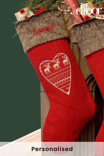 Personalised Nordic Heart Cable Knit Stocking by Dibor (K45759) | £22