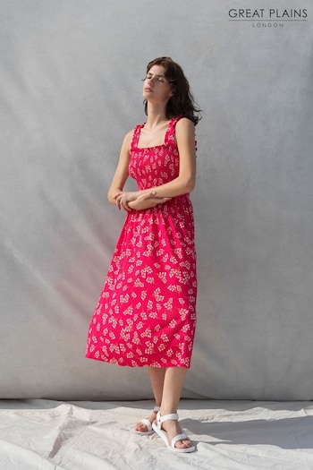 Great Plains Pink/Red Spritz Jersey Smocked Dress (K45832) | £65