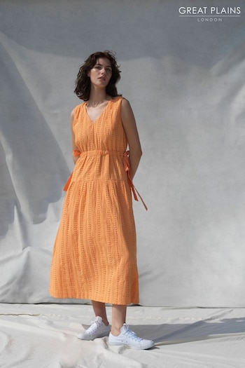 Great Plains Orange Summer Embroidery V Neck Dress (K45846) | £85