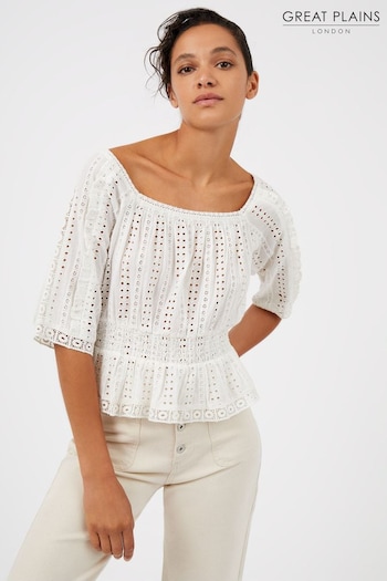 Great Plains White Summer Embroidery Square Neck Top (K45849) | £55
