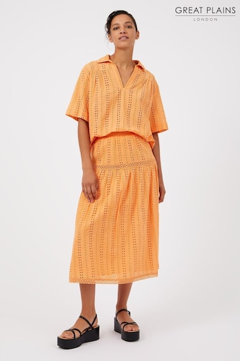Great Plains Orange Summer Embroidery Midi Skirt (K45851) | £65
