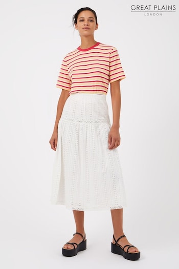 Great Plains White Summer Embroidery Midi Skirt (K45852) | £65