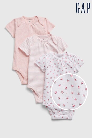 Gap Pink 3 Pack Short Sleeve Baby Bodysuits (K45913) | £20