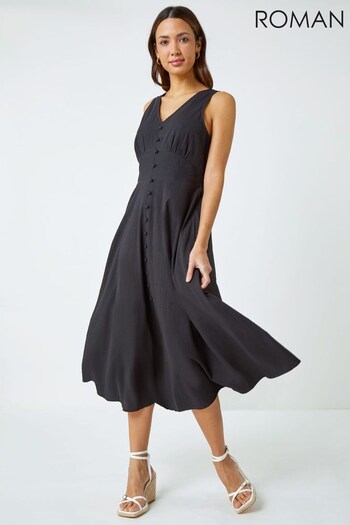 Roman Black Sleeveless Cotton Midi Dress (K45978) | £48