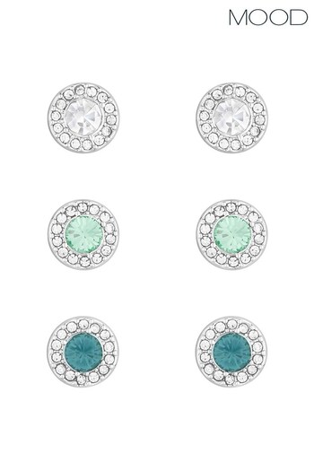 Mood Silver Cubic Zirconia Coloured Crystal Halo Stud Earrings - Pack of 3 (K46143) | £14