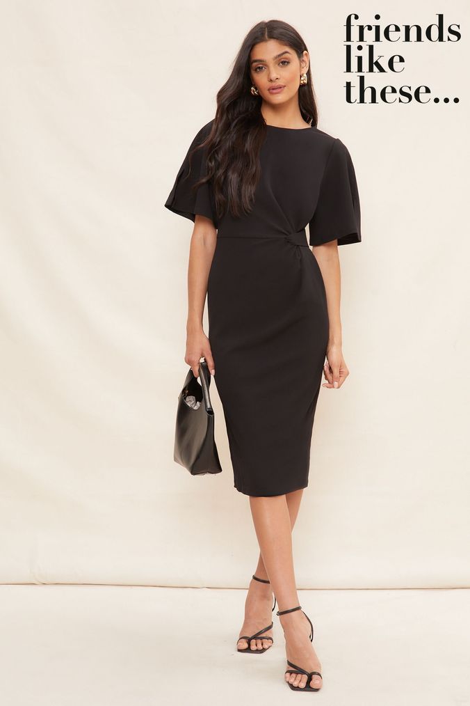 Petite tie waist outlet formal wiggle midi dress