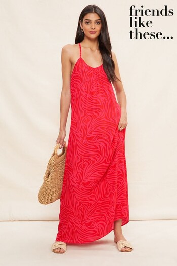 Friends Like These Pink Crinkle Strappy Scoop Neck Maxi Dress (K46267) | £36