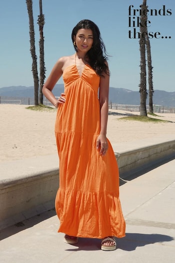 A-Z Womens Sports Brands Orange Tie Strap Multi Wear Halter Neck Dress (K46276) | £39