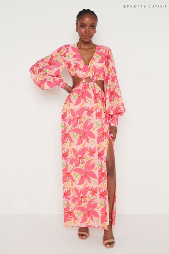 Pretty Lavish Pink Floral Odette Cut Out Maxi Dress (K46295) | £92