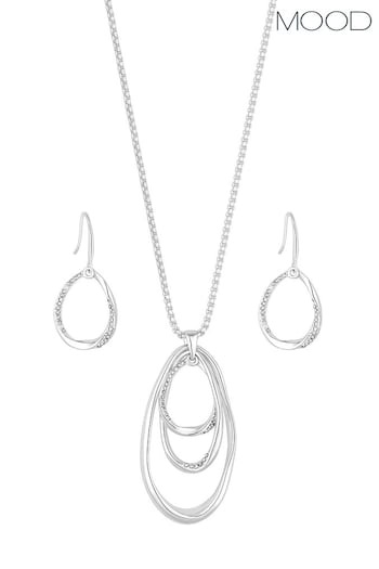 Mood Silver Crystal Pear Drop Pendant Necklace And Earring Set (K46407) | £22