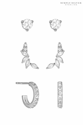 Simply Silver Sterling Silver Cubic Zirconia Climber Earrings - Pack of 3 (K46408) | £28