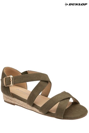 Dunlop Green Low Wedge Espadrill Sandal With Crossover Upper Strap (K46514) | £45
