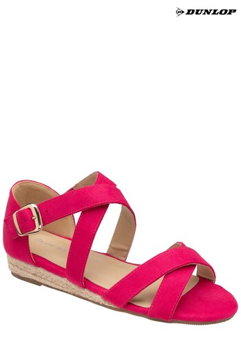 Dunlop Pink Low Wedge Espadrill Sandal With Crossover Upper Strap (K46515) | £45
