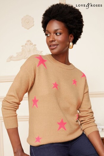 Love & Roses Camel Star Cosy Knitted Jumper (K46579) | £28