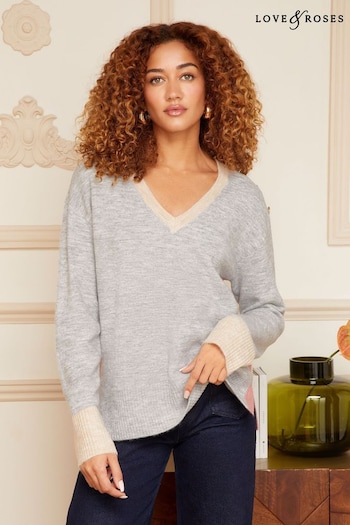 Shirts & Blouses Grey Contrast V Neck Jumper (K46585) | £40