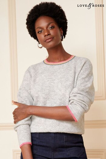 All Party Decorations Grey Crew Neck Pointelle Jumper (K46586) | £40