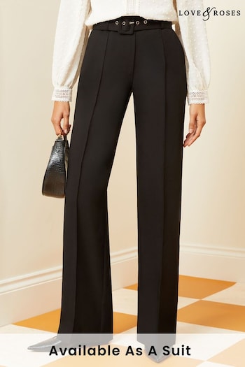 patterned-pocket slim-fit jeans Black Belted High Waist Wide Leg Tailored Trousers (K46641) | £42