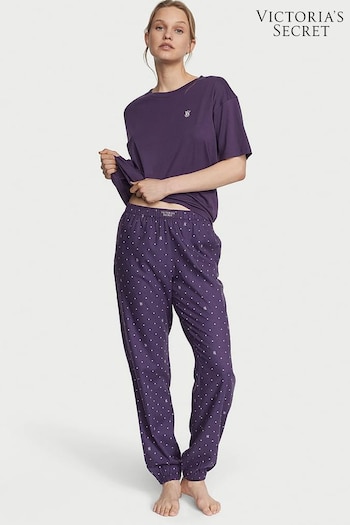 Victoria's Secret Valiant Purple Logo Pin Dot Long Cuffed Pyjamas (K46780) | £49