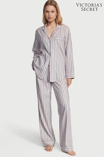 Victoria's Secret Pink Blue Stripe Flannel Long Pyjamas (K46786) | £49